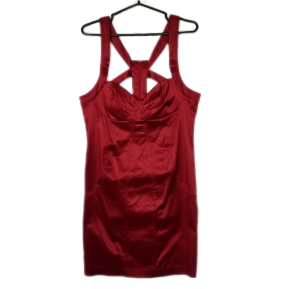 LADY DUTCH | red satin bodycon strappy dress - Picture 1 of 6